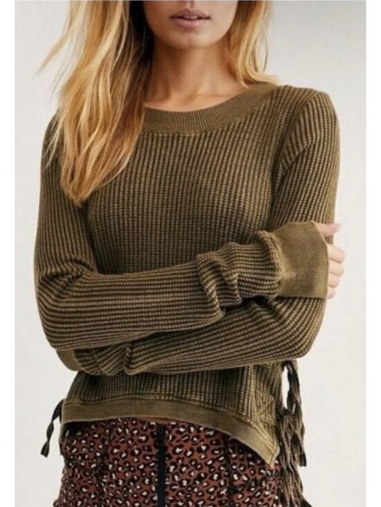 Free People Tops - FREE PEOPLE FP ONE Cropped Interlaken Thermal Top Moss Green Small Boho Casual